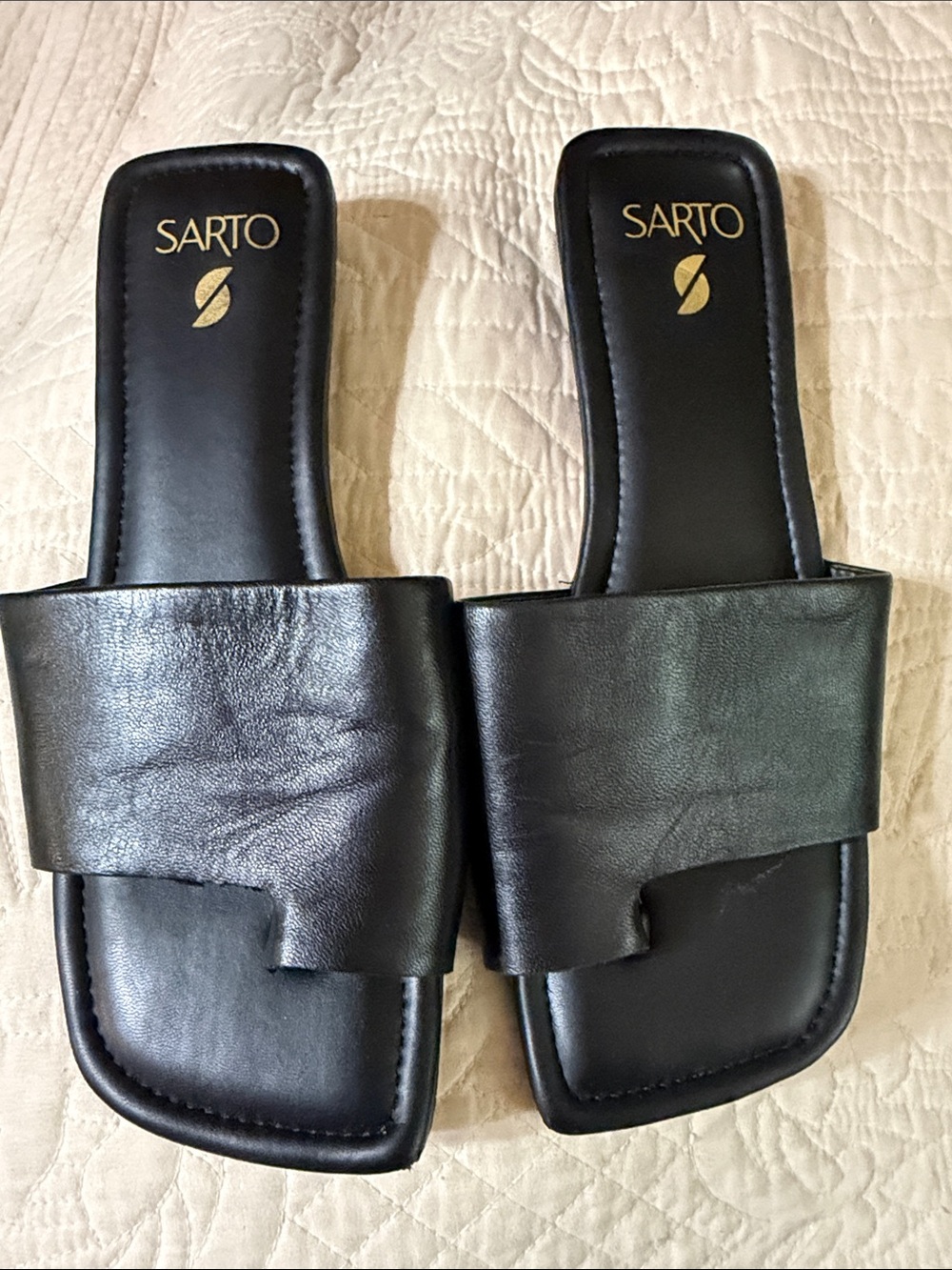 SARTO By Franco Sarto Black Leather Slide Sandals
